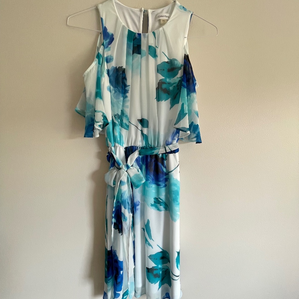 Calvin Klein Open-Shoulder Floral Dress